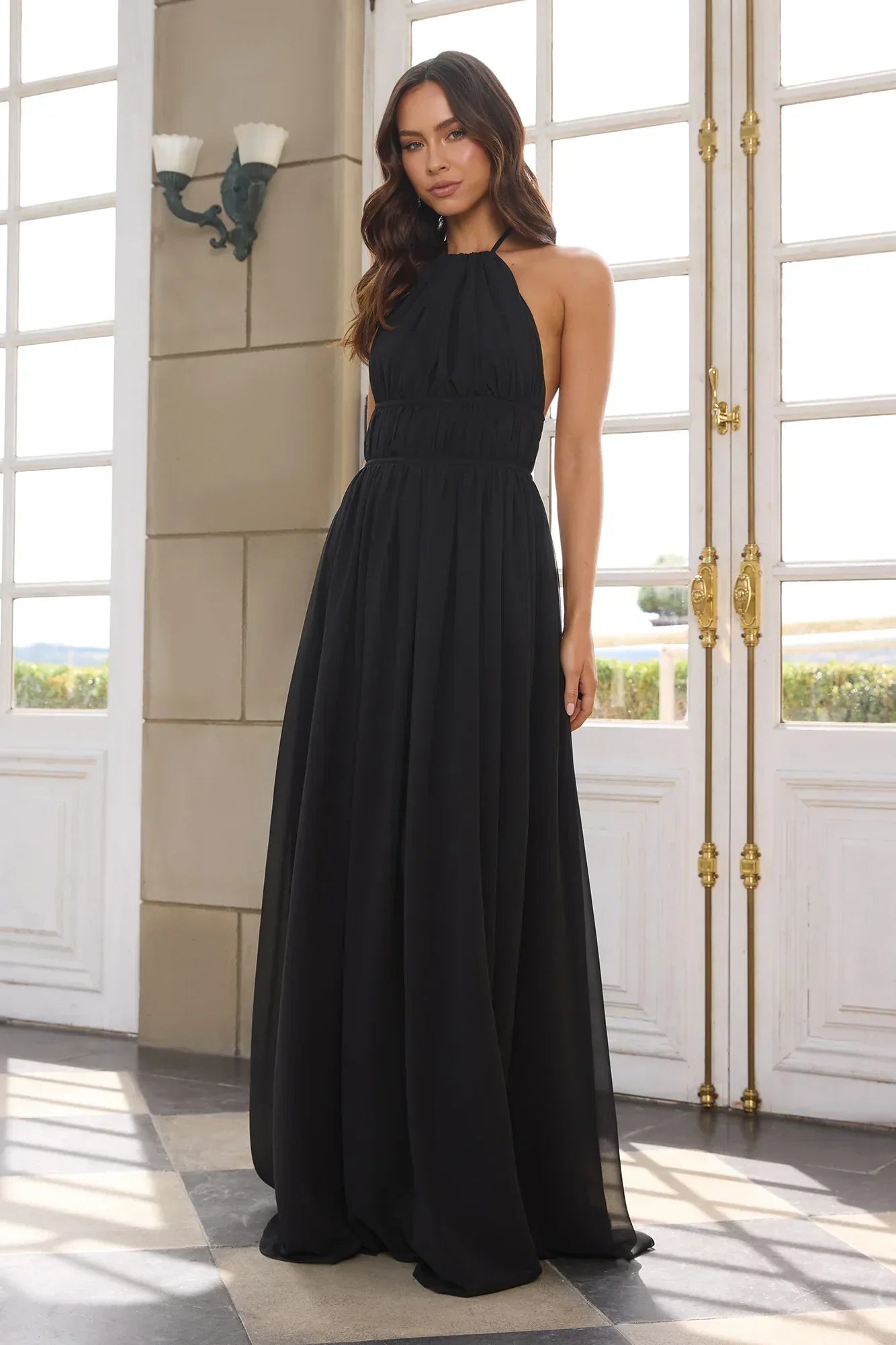Luxuriously Stylish Halter Maxi Dress Black