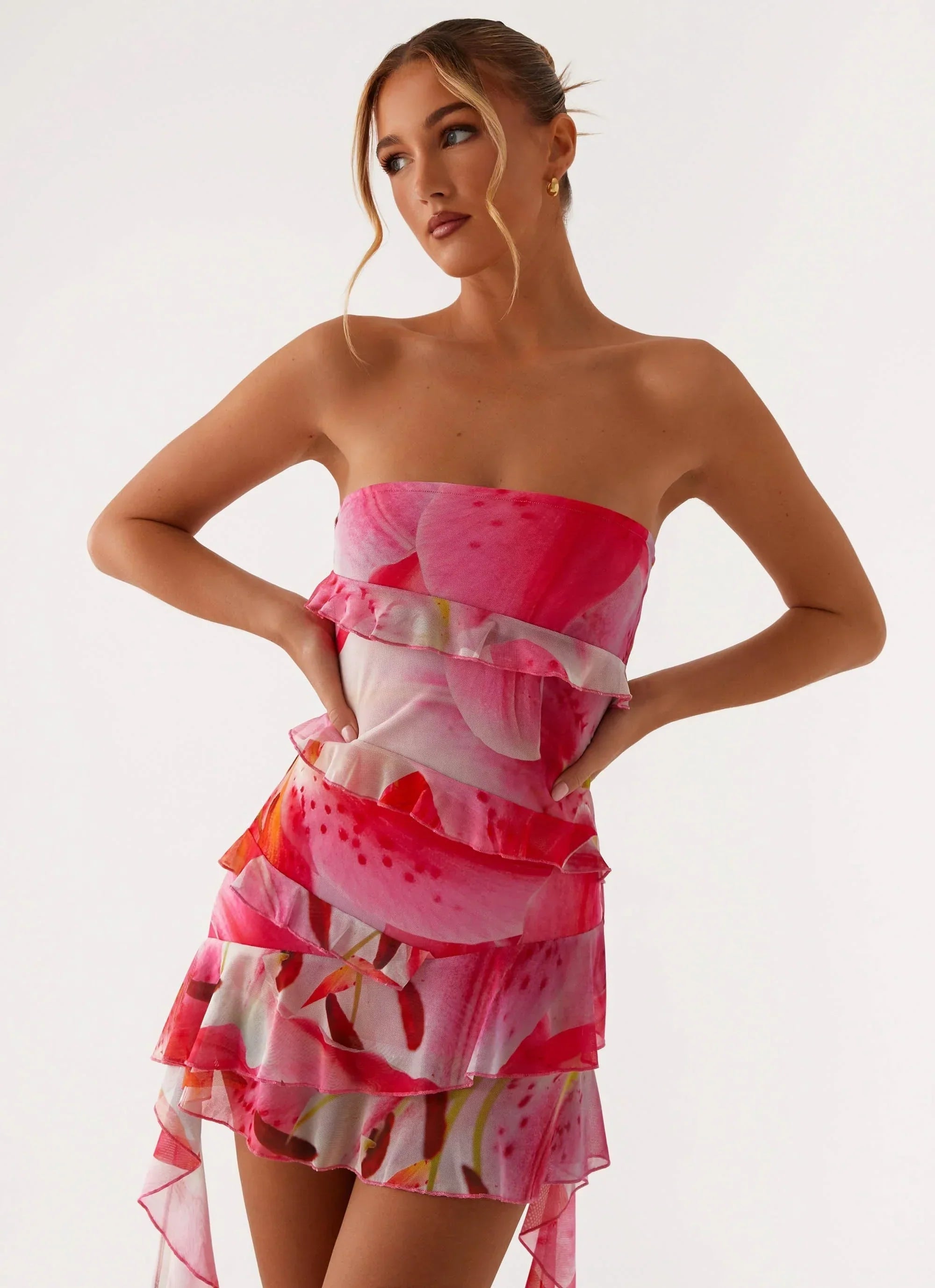 Macey Mini Dress - White Pink Lilly