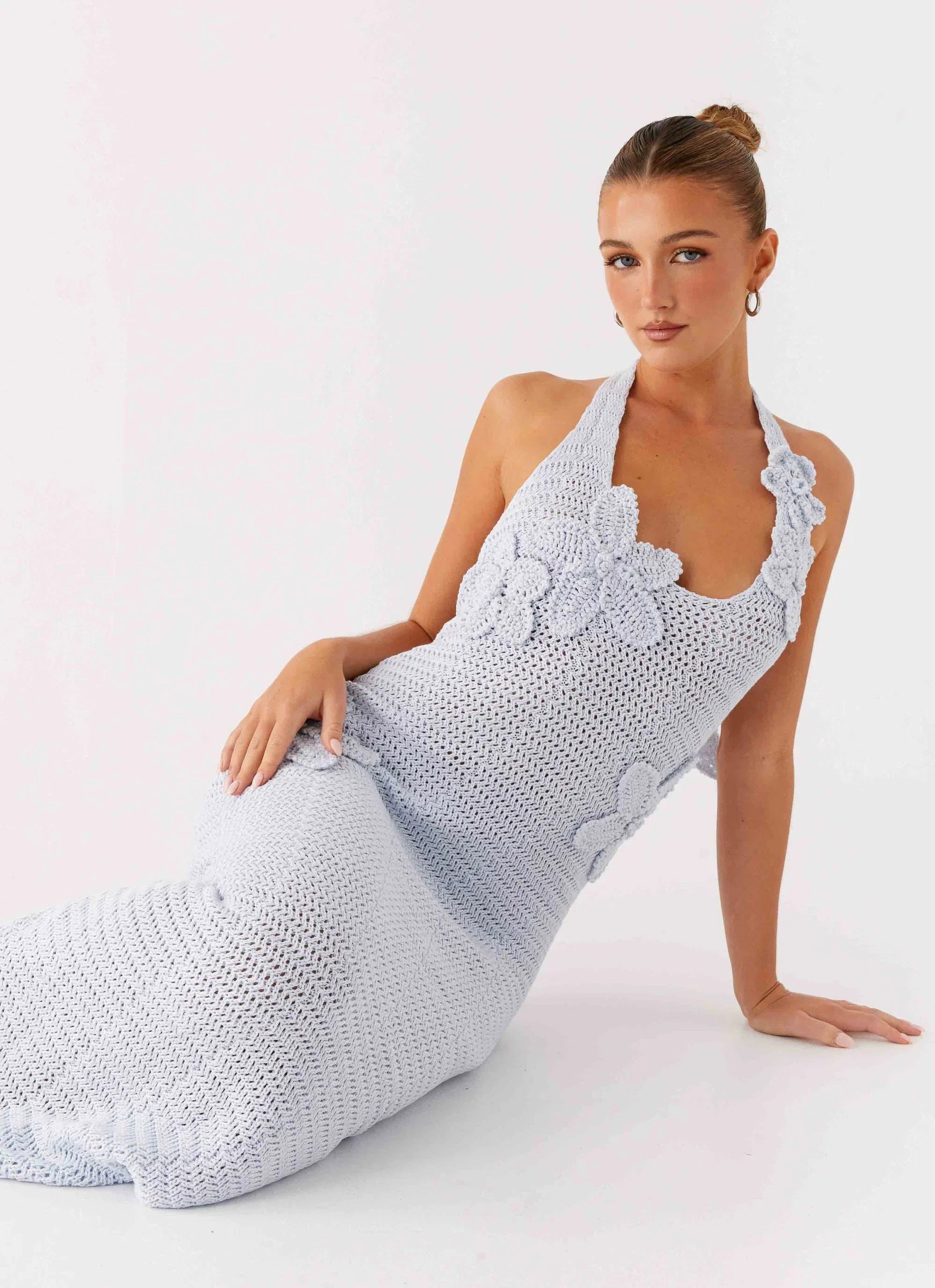 Novalee Flower Crochet Maxi Dress - Blue