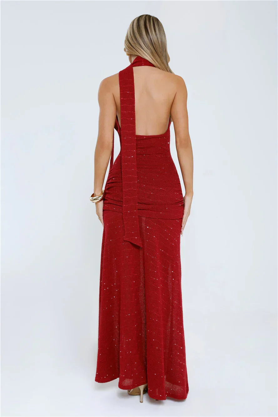 Wildflower Way Knit Sequin Maxi Dress Wine