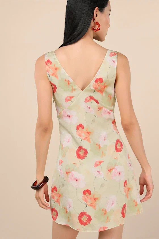 Jaziel Ivory Floral Sleeveless Mini Dress