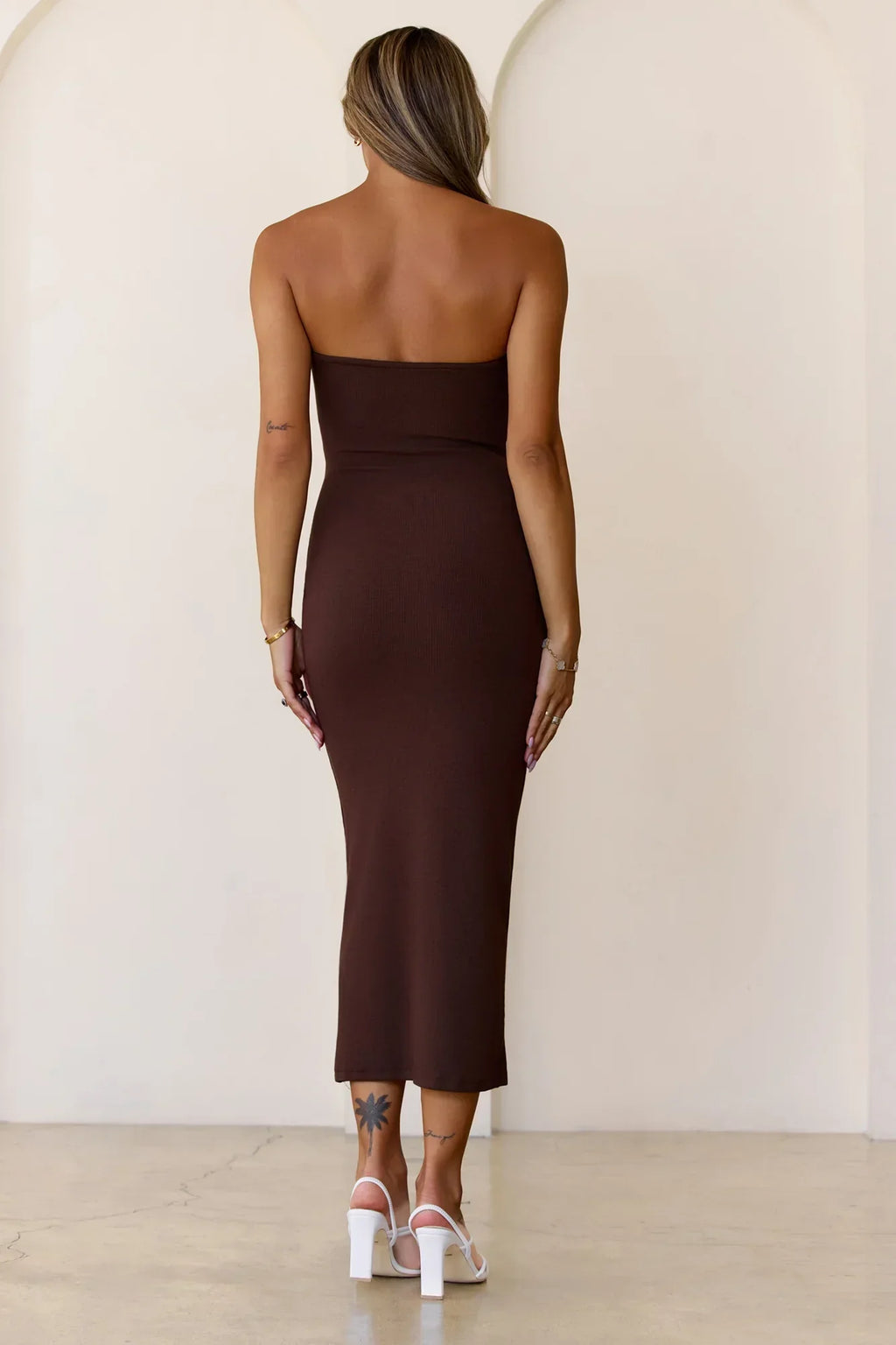 Base Luxe Rib The Ultimate Strapless Midi Dress Chocolate