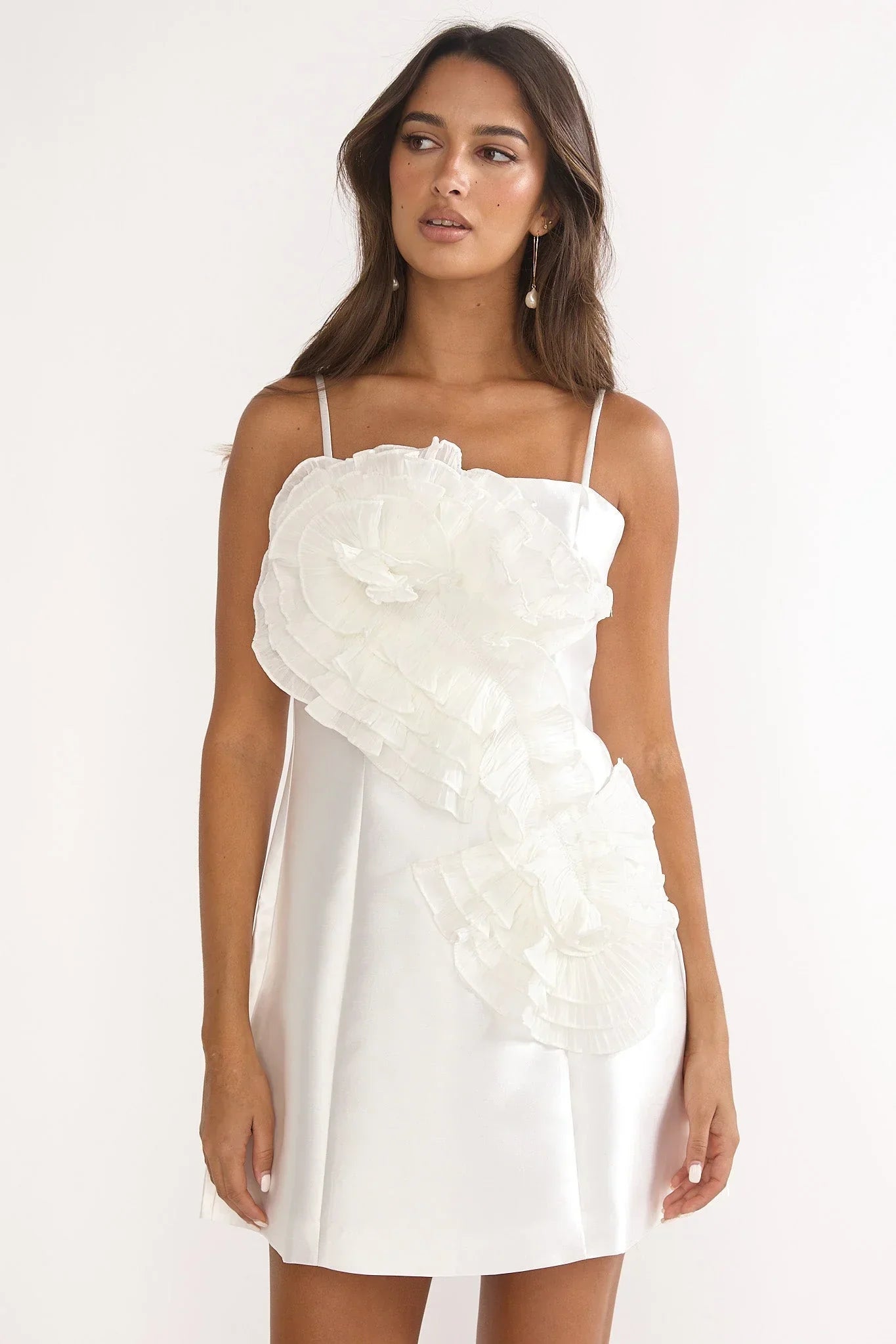 Cosmique Ruffle Mini Dress White