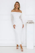 Curve Embrace Off Shoulder Mesh Maxi Dress White