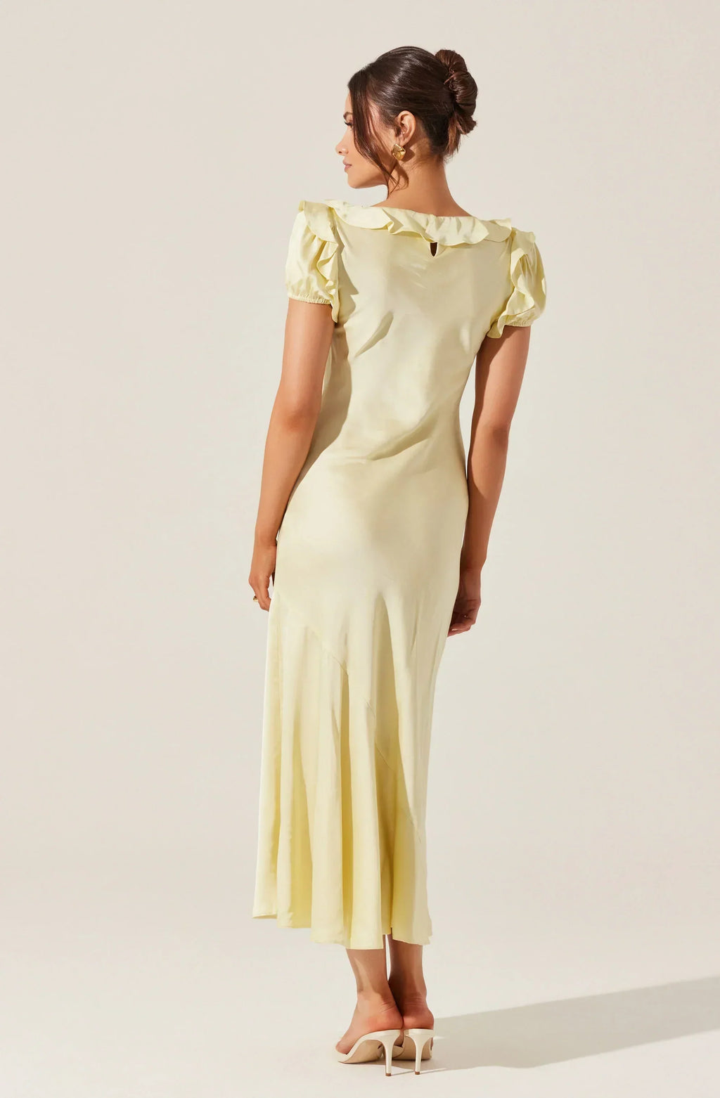 Auden Satin Ruffle Midi Dress