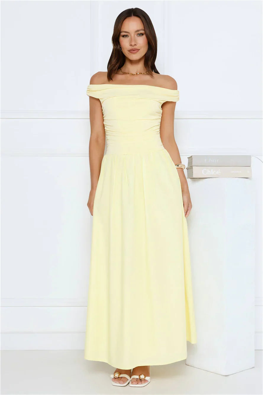 Camellia Charm Off Shoulder Maxi Dress Yellow