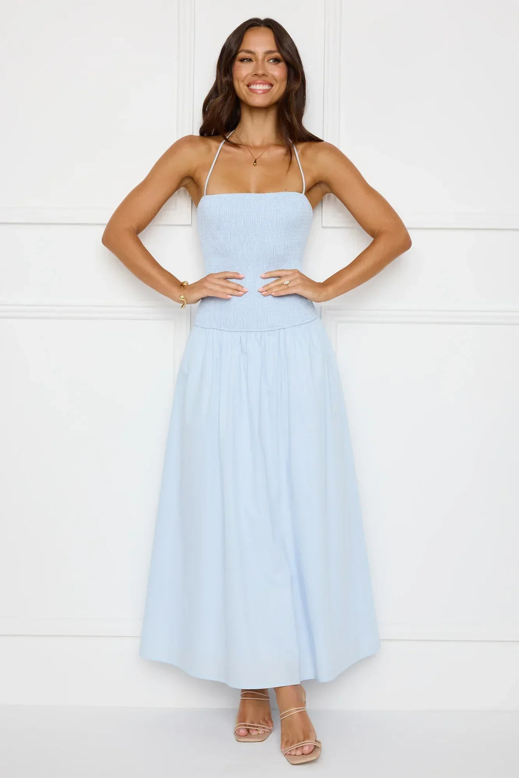 Unmatched Energy Halter Maxi Dress Blue