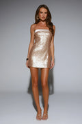 Untouchably Hot Strapless Sequin Mini Dress Gold