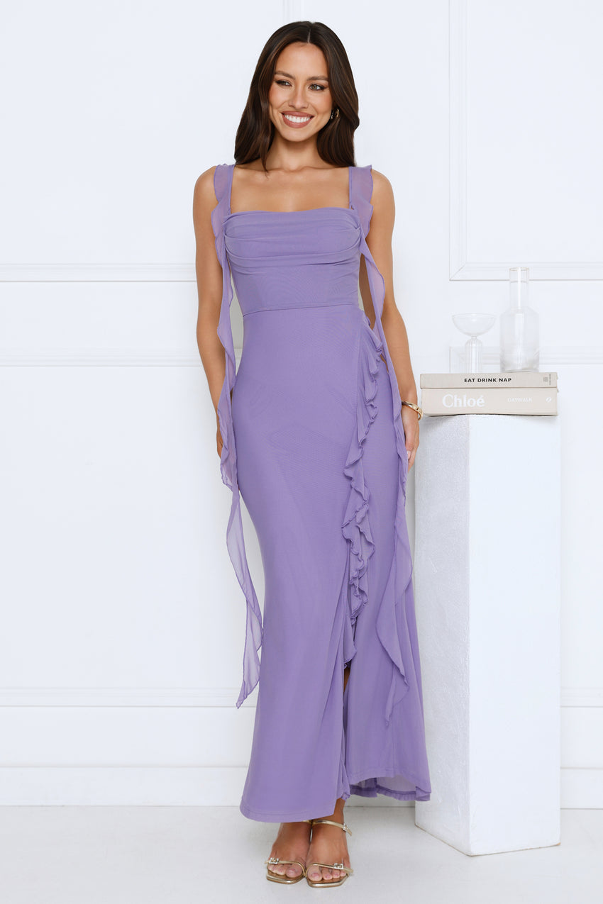 Elevated Attitude Mesh Maxi Dress Purple