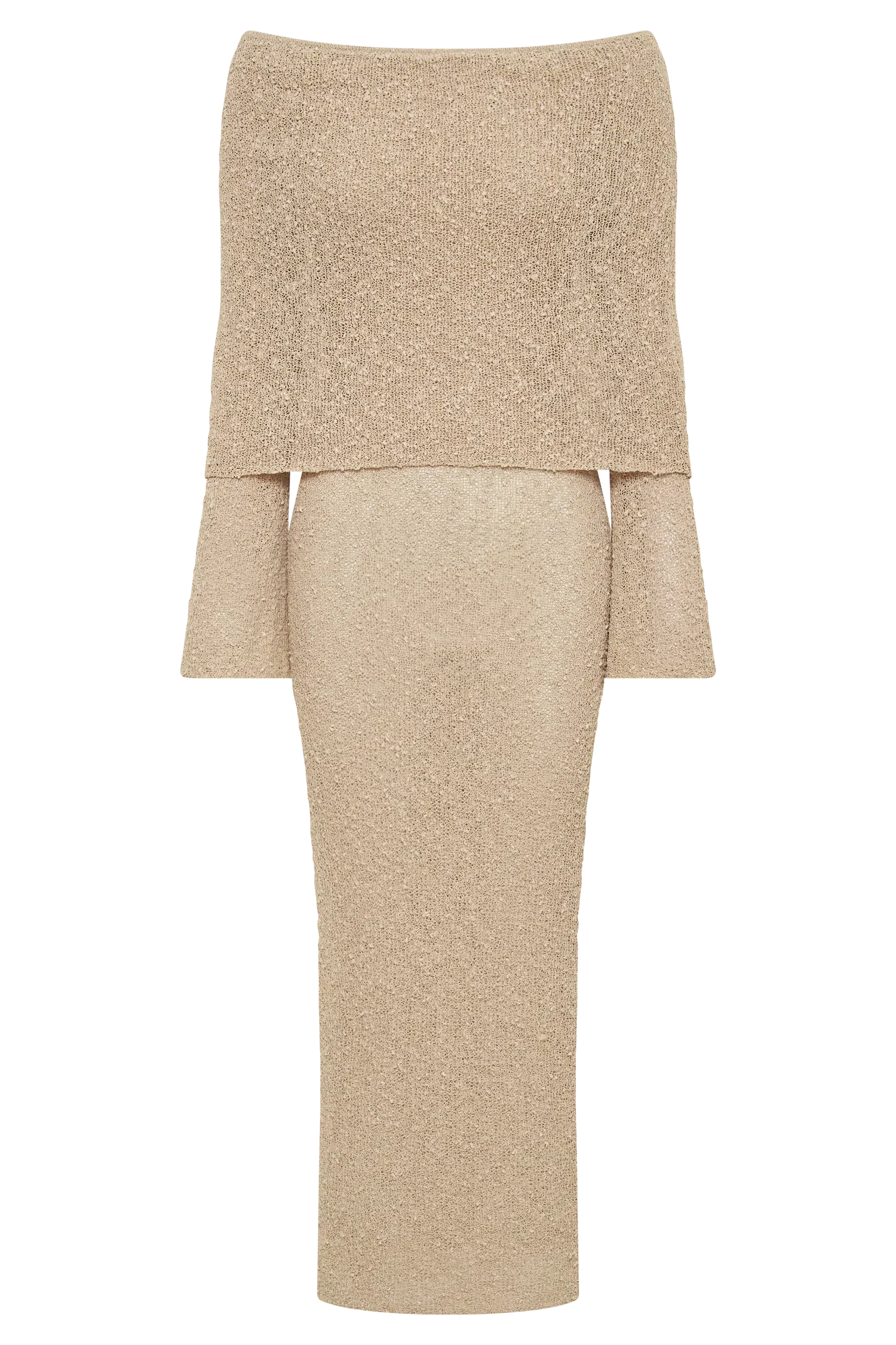 Off Shoulder Boucle Maxi Dress