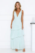 Goddess Glamour Tiered V-Neck Maxi Dress Mint