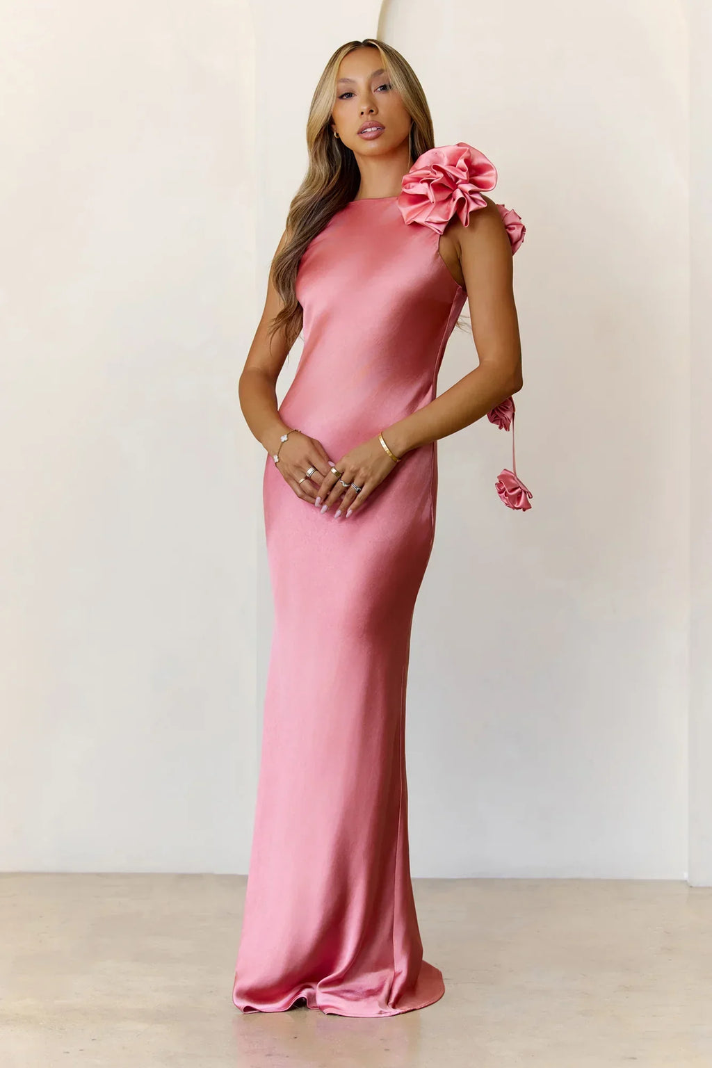 Petal Perfect Satin Maxi Dress Rose