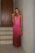 Sunset Siren Mesh Halter Maxi Dress Pink