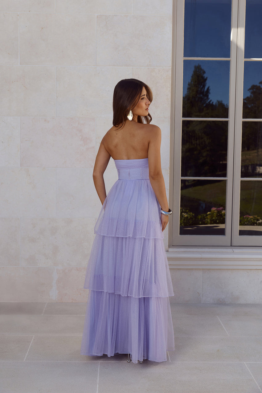 Premiere Glam Strapless Tulle Maxi Dress Lilac