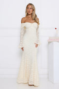 Laced Up Luxe Off Shoulder Maxi Dress Cream