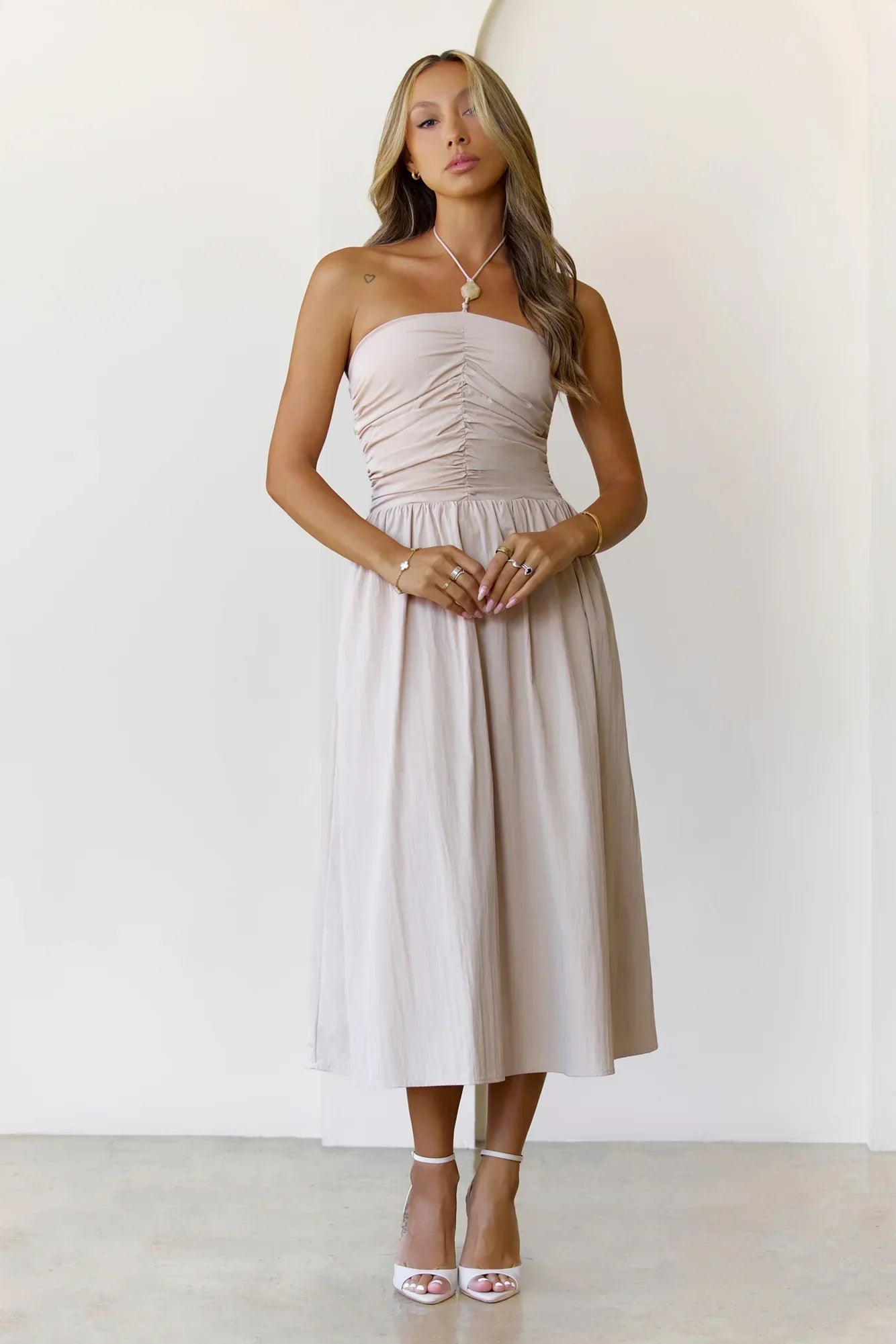 Soft Intentions Halter Mini Dress Beige