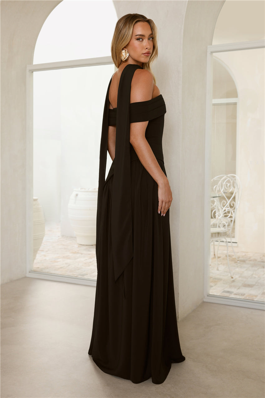 Midnight Elegance Off Shoulder Maxi Dress Black