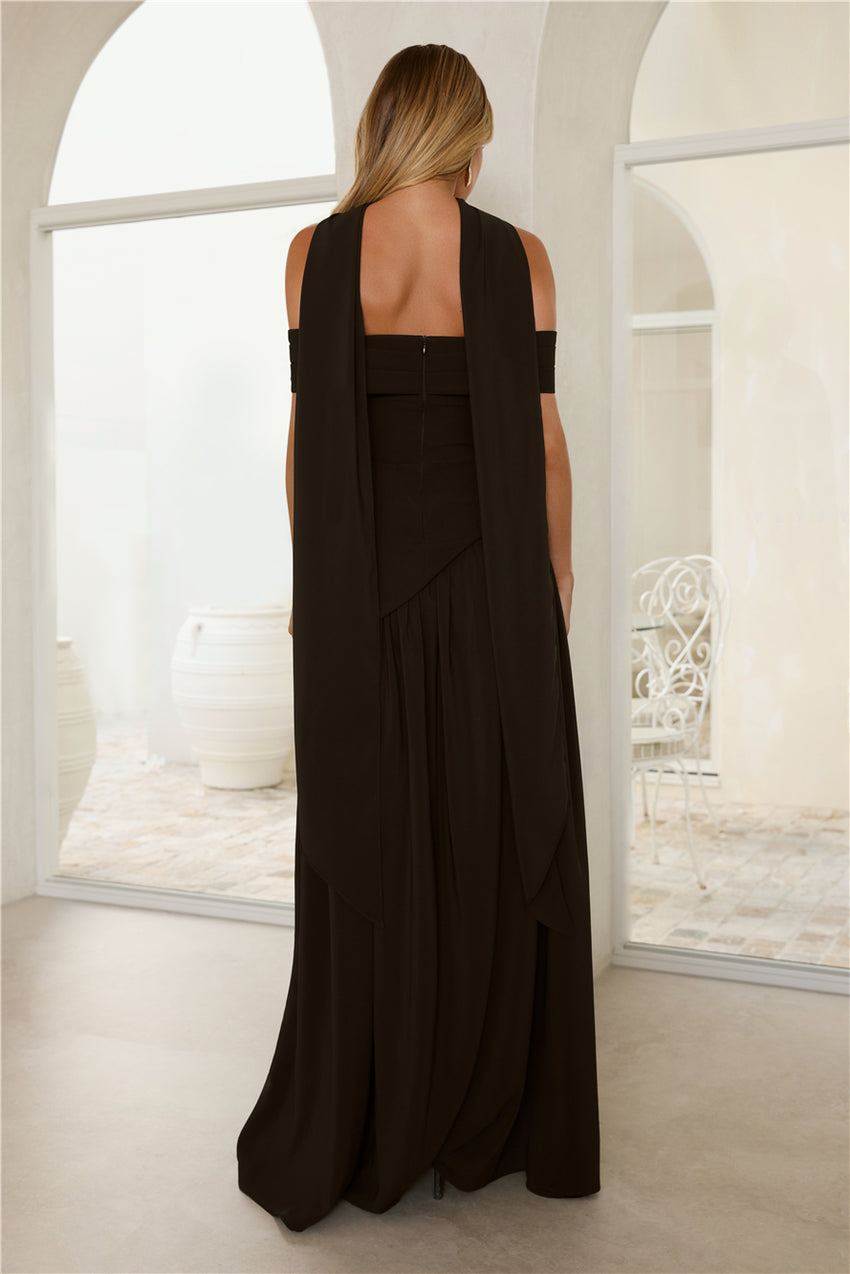 Midnight Elegance Off Shoulder Maxi Dress Black