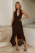 Dark Luxe Halter High-Low Maxi Dress Chocolate