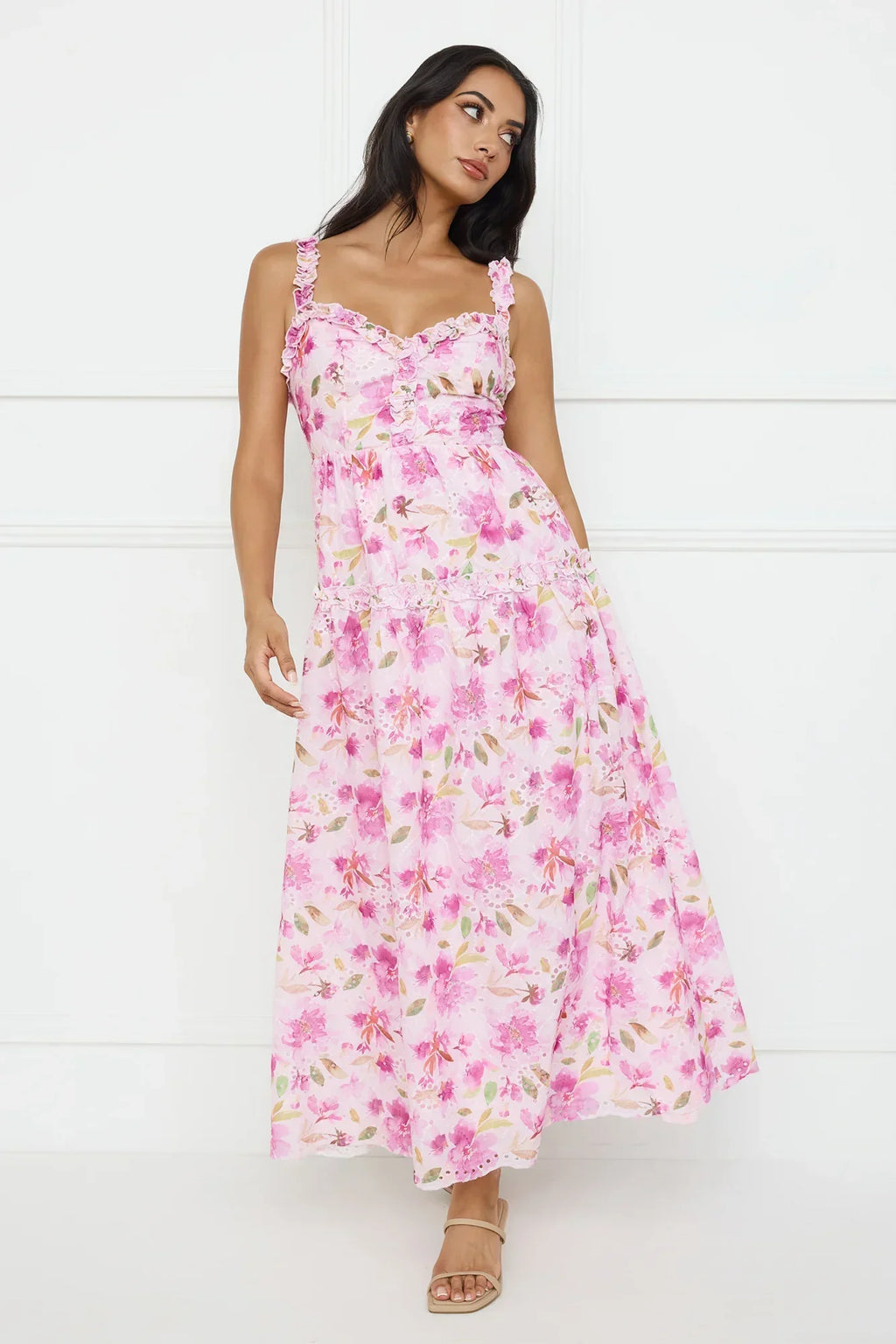 Ballet Bloom Embroidered Maxi Dress Pink