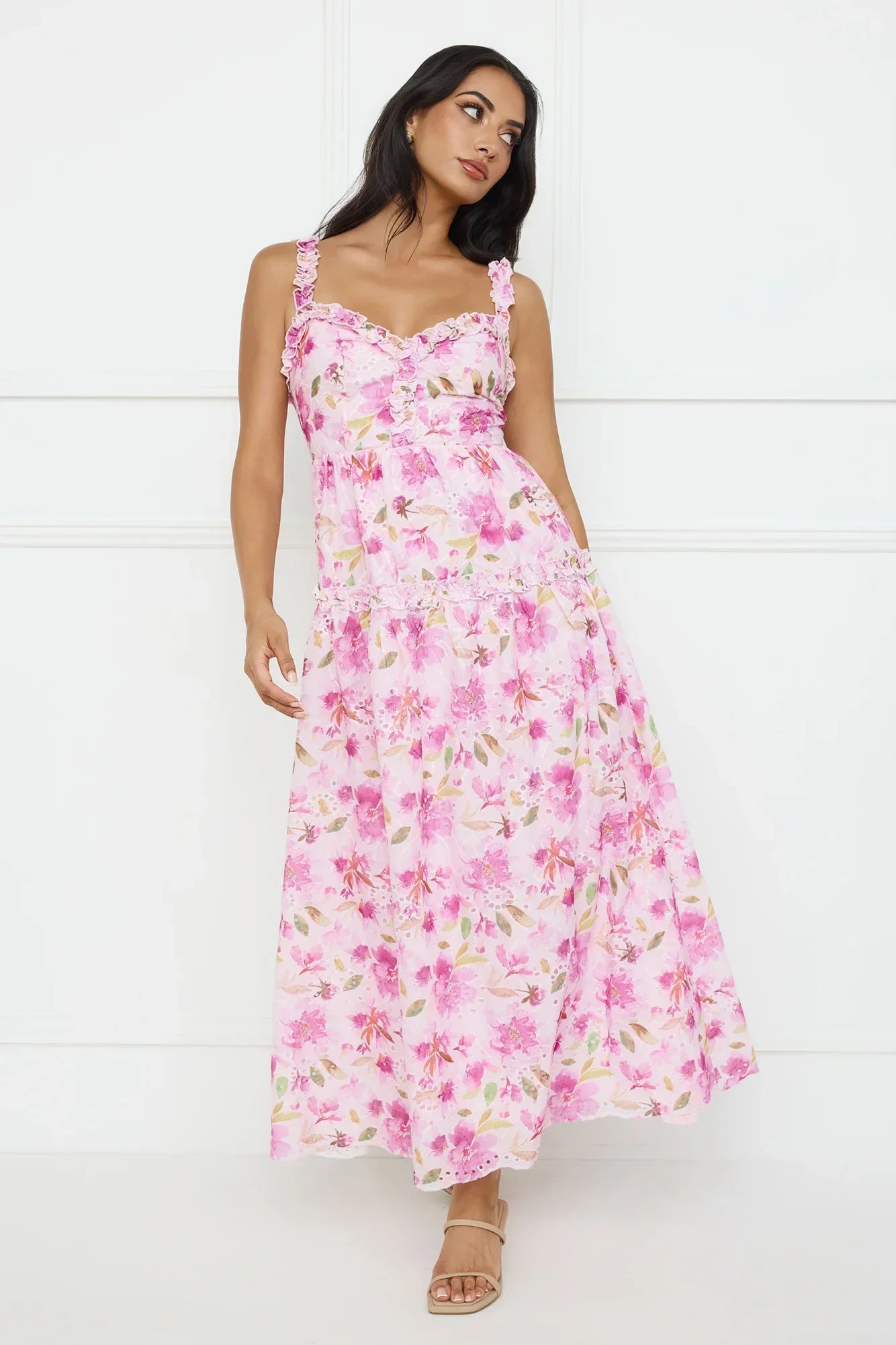 Ballet Bloom Embroidered Maxi Dress Pink