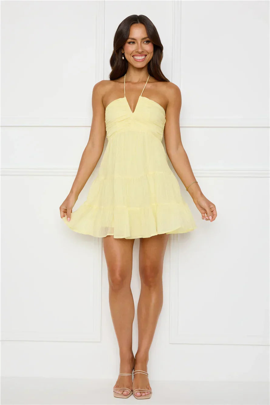 Styled For Sunsets Halter Mini Dress Yellow