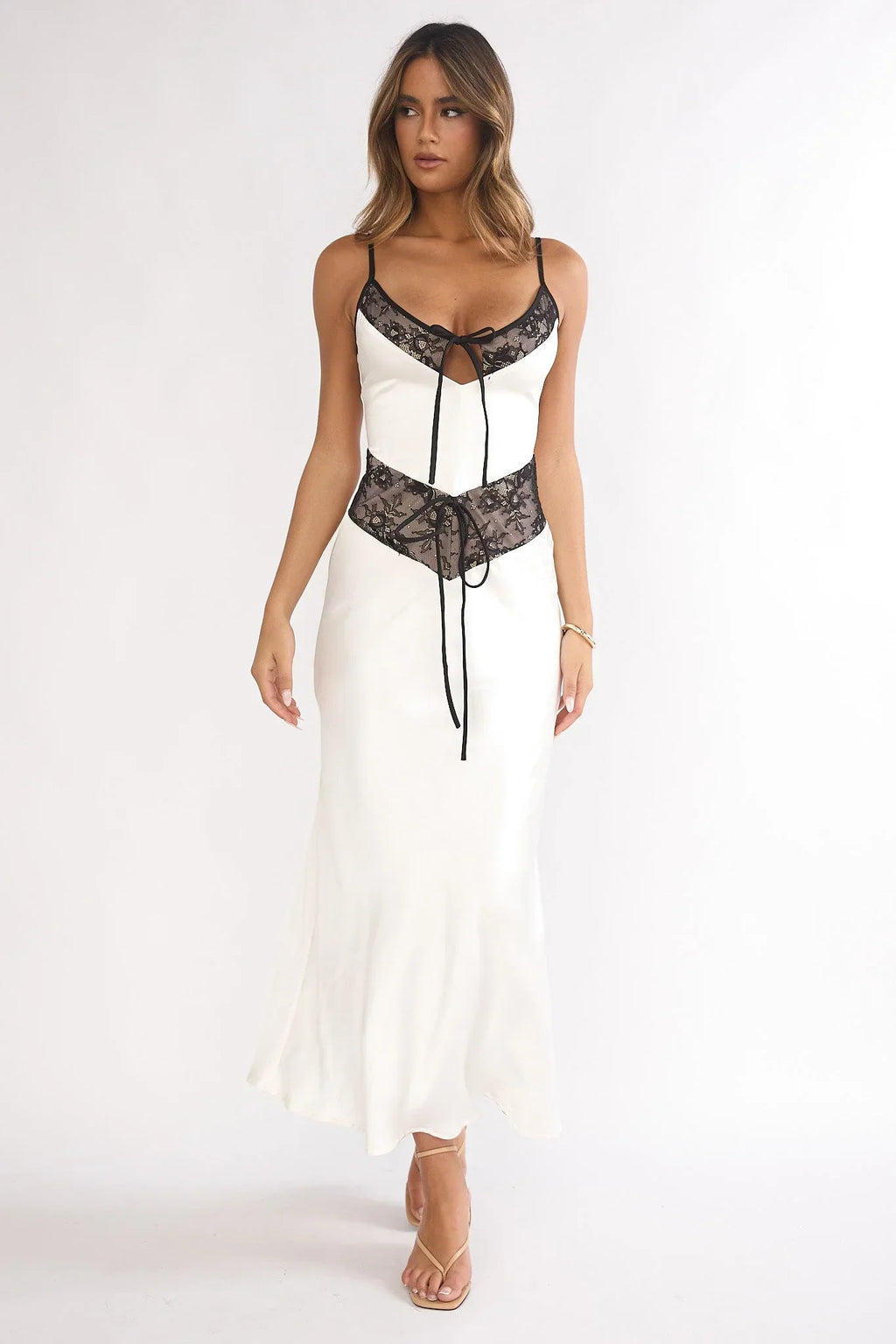Luna Lace Trim Maxi Dress Oyster