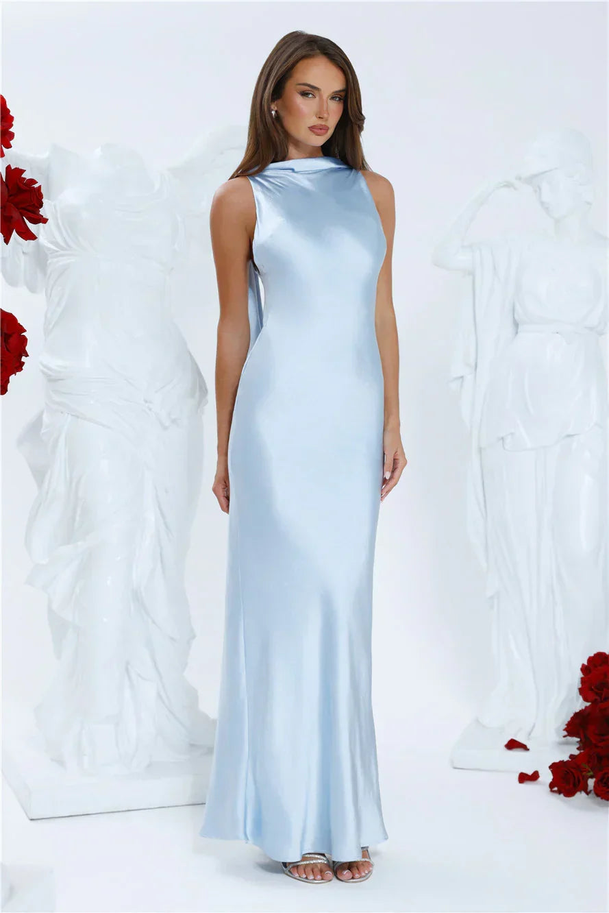 Silken Solstice Satin Maxi Dress Blue