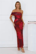 Mischief Glow Off Shoulder Mesh Maxi Dress Purple