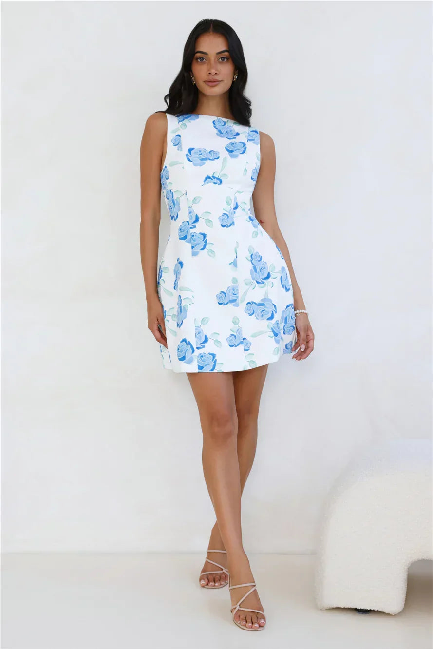 Rosy Horizon Mini Dress Blue