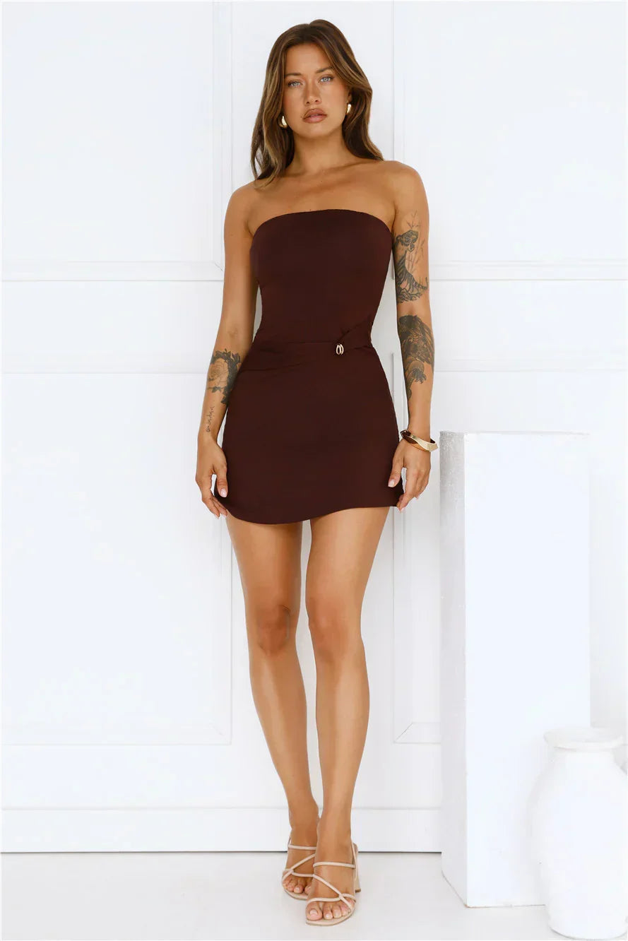 Power Play Strapless Mini Dress Brown