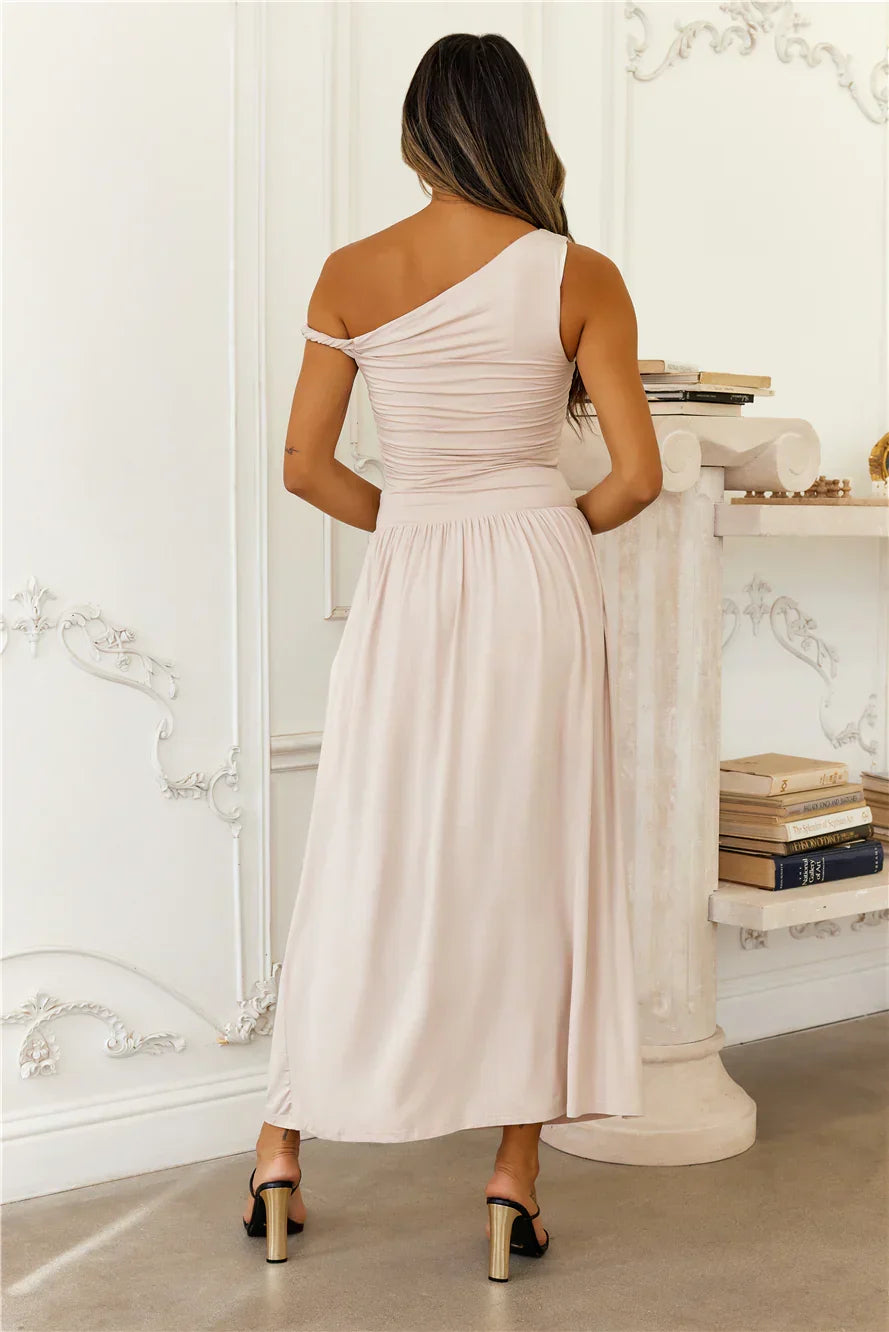 Coastal Daydream Off Shoulder Midi Dress Sand
