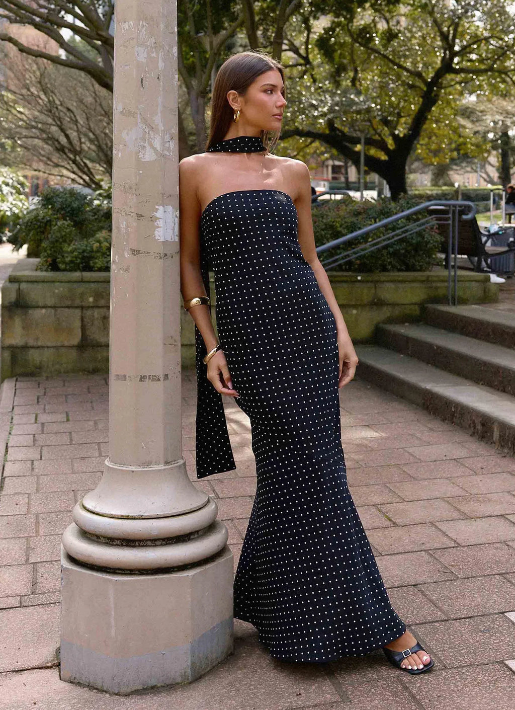 Pagoda Maxi Dress Black Polkadot