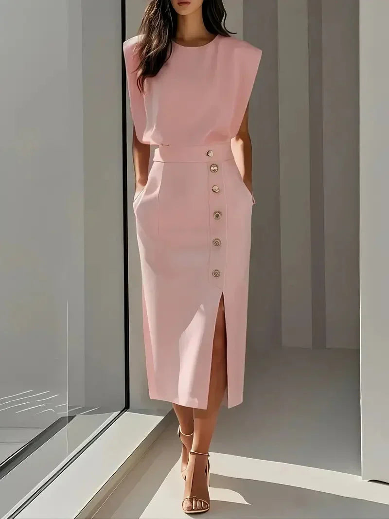 Lisandra Button Midi Dress