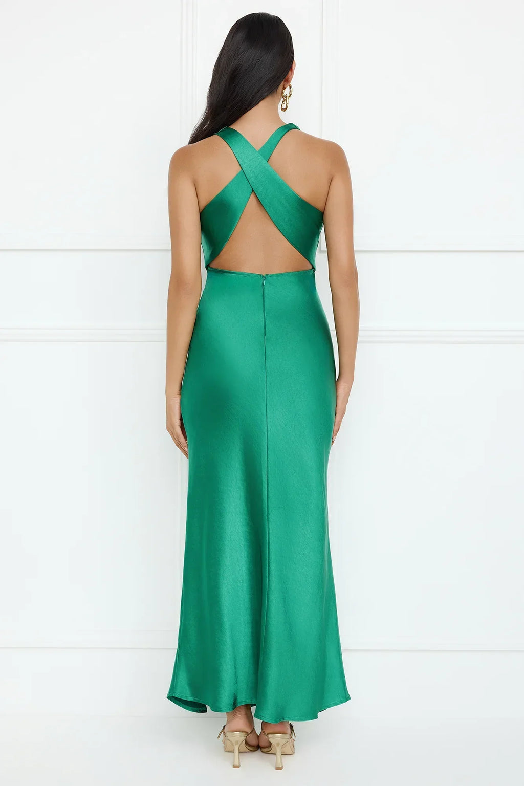 Eden Satin Maxi Dress Green