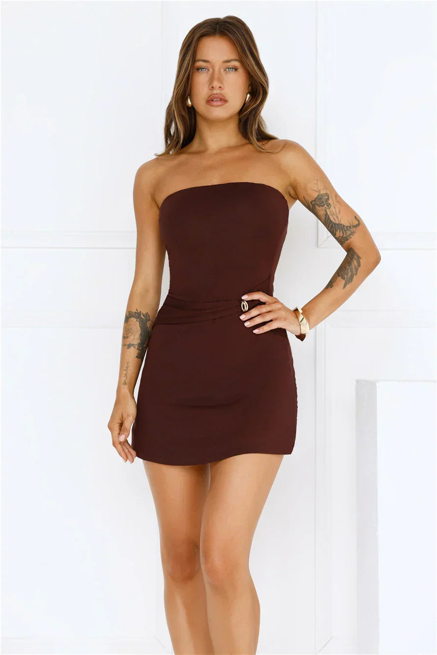 Power Play Strapless Mini Dress Brown