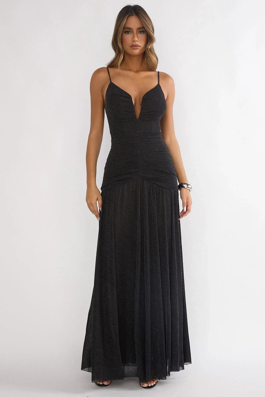 Orizel Pintuck Maxi Dress Black