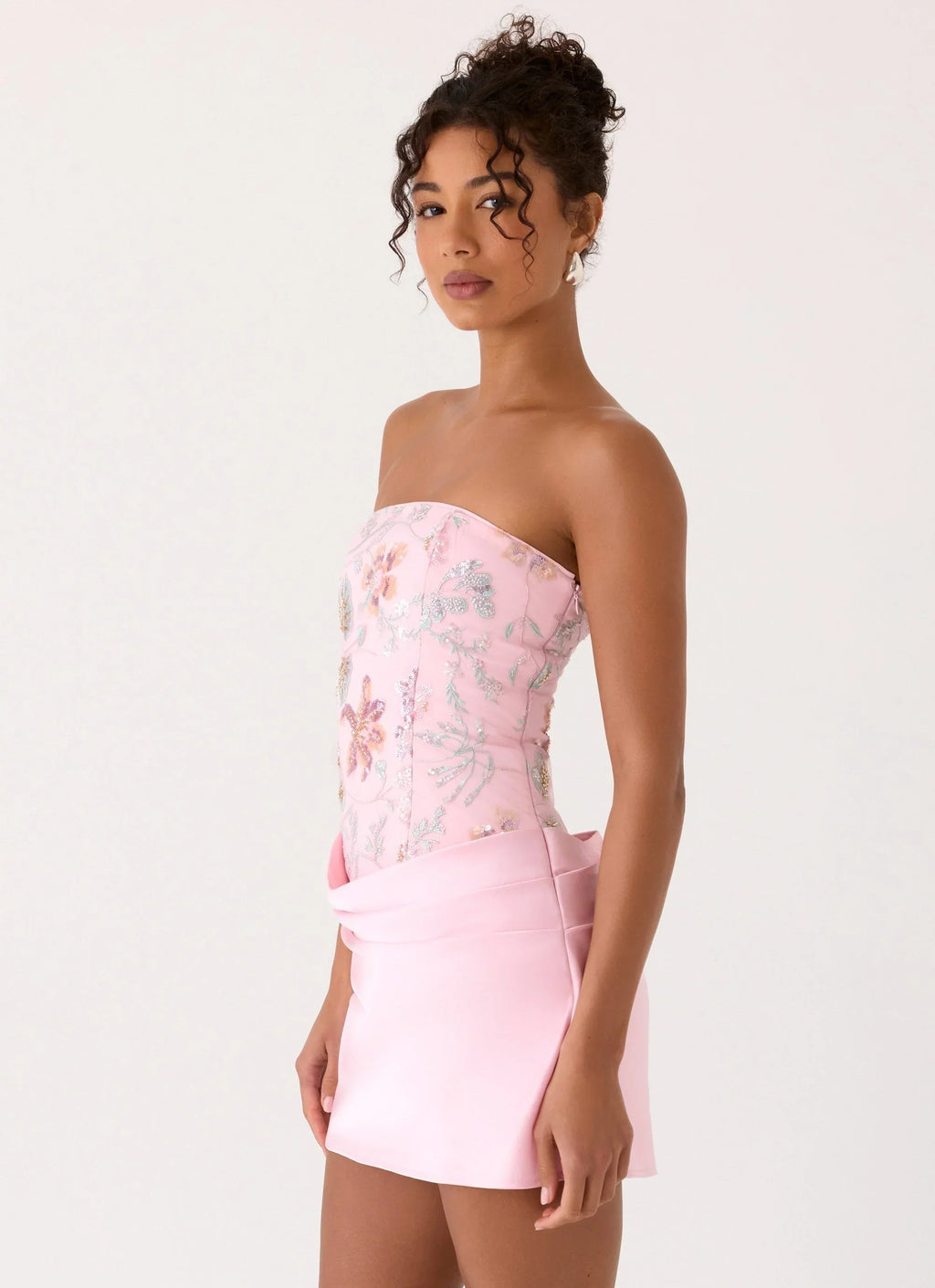 Angelique Beaded Mini Dress Pink