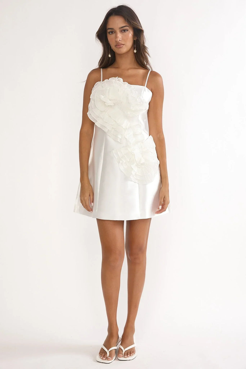 Cosmique Ruffle Mini Dress White