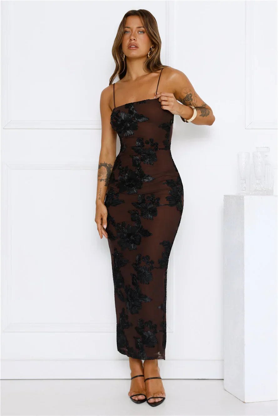 Estelle Mesh Maxi Dress Brown