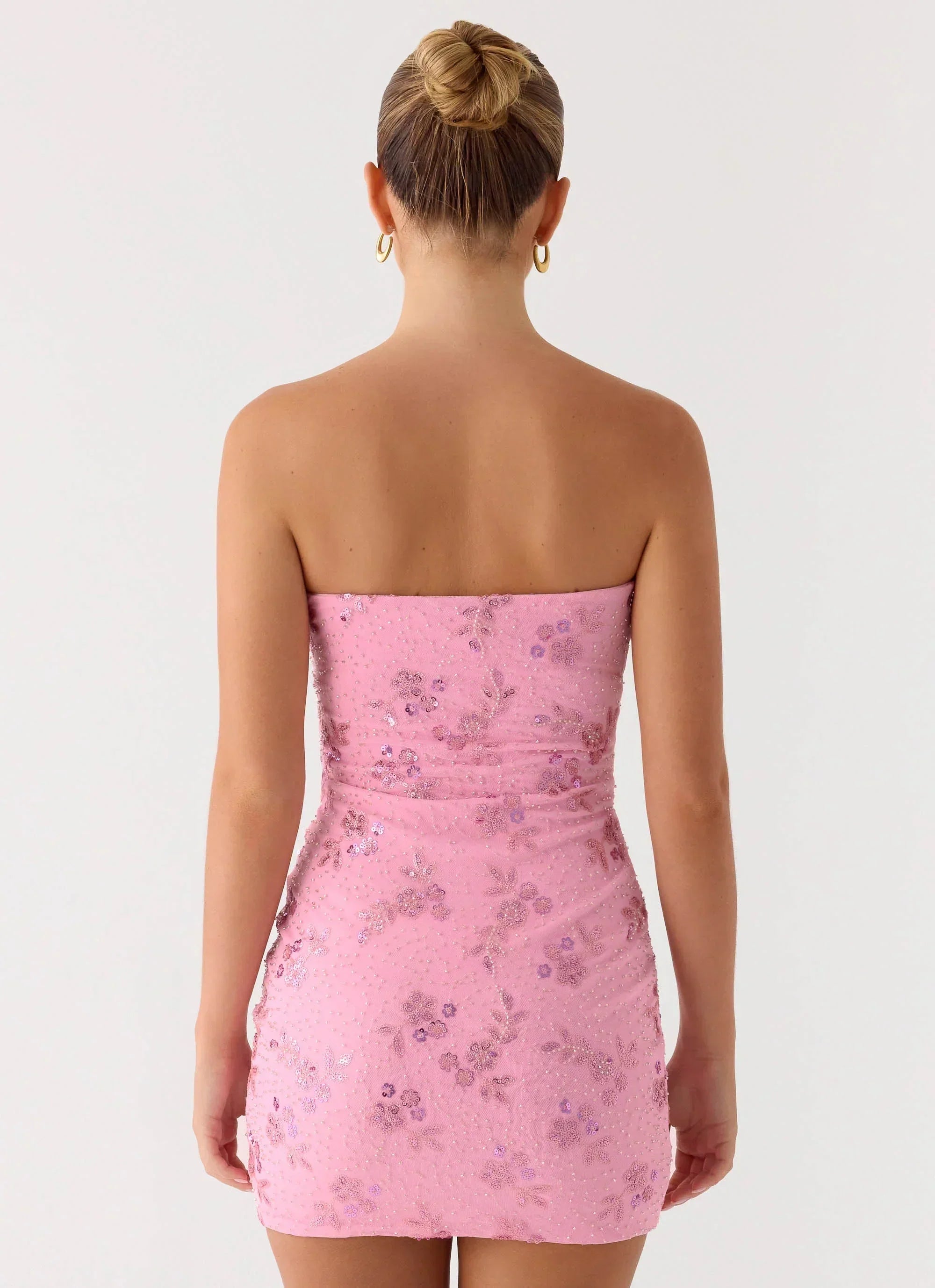Push Back Beaded Sequin Mini Dress - Pink