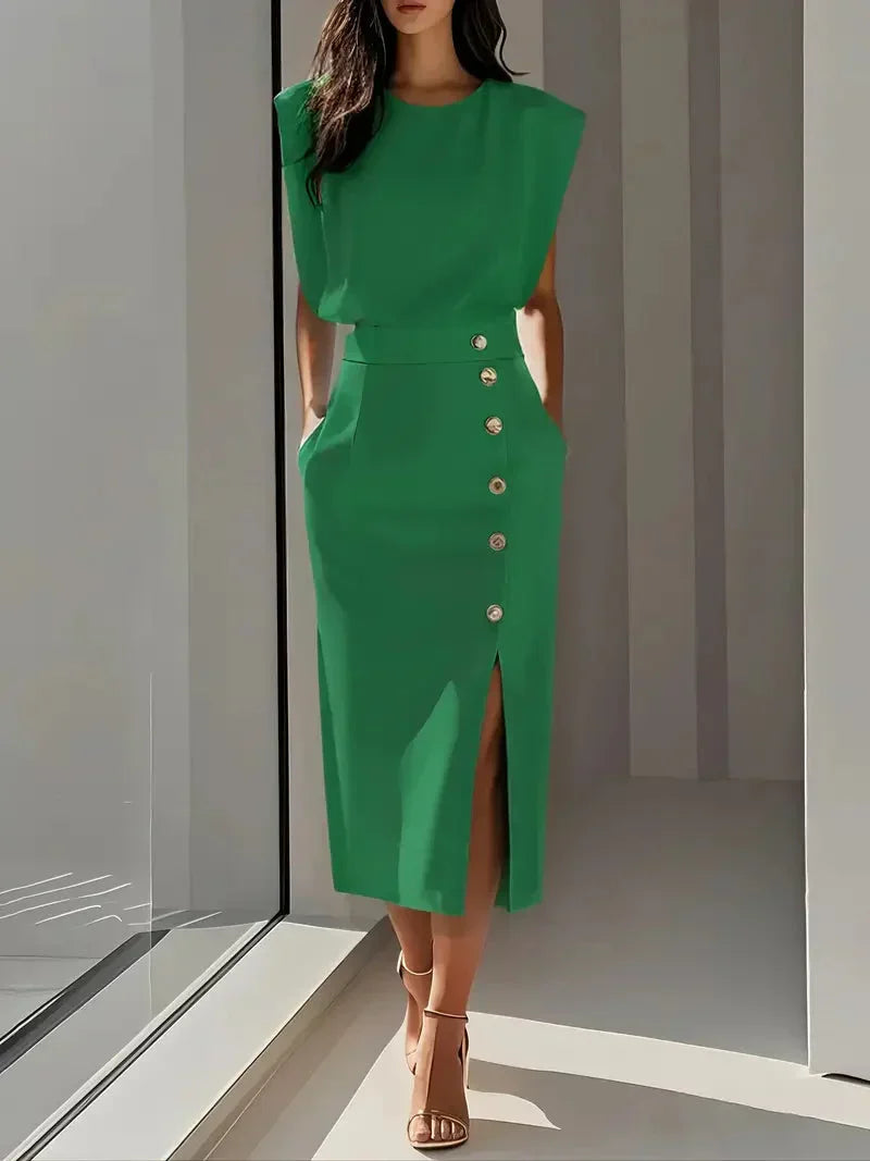 Lisandra Button Midi Dress