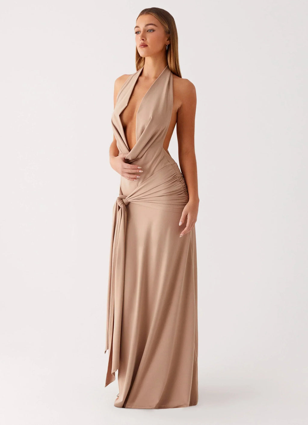 Rowan Ray Cowl Maxi Dress - Light Taupe