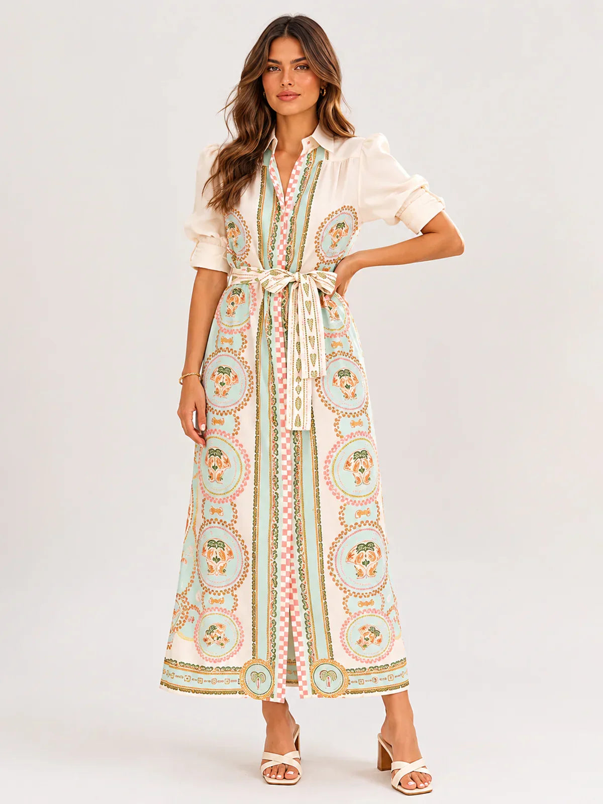 Magnolia Midi Dress - Acacia Palm Cream