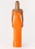 Sassafras Beaded Flower Strapless Maxi Dress - Orange