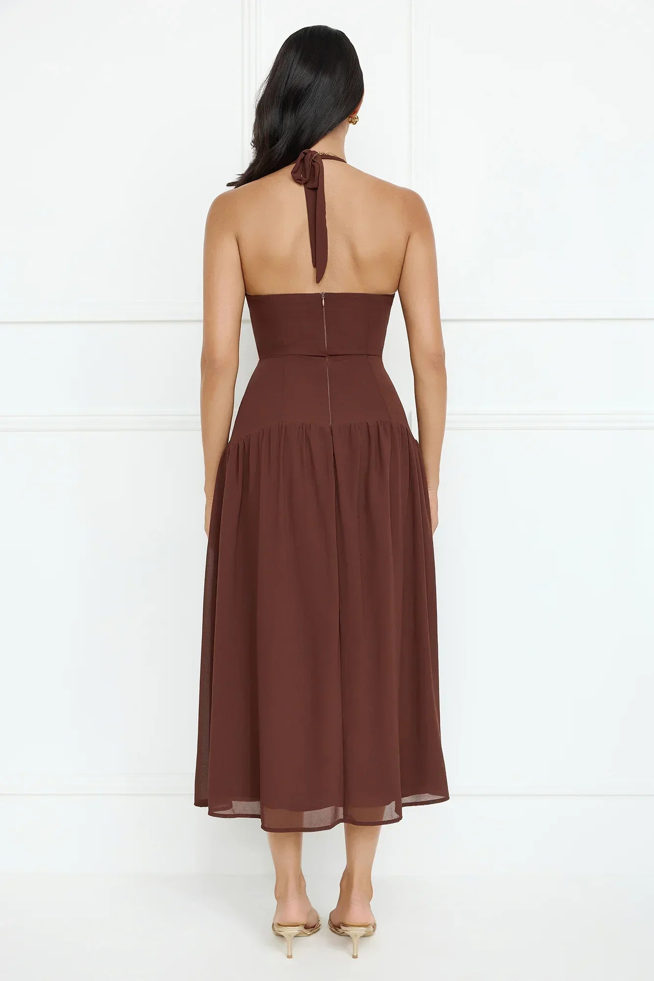 Sassy Style Halter Midi Dress Brown