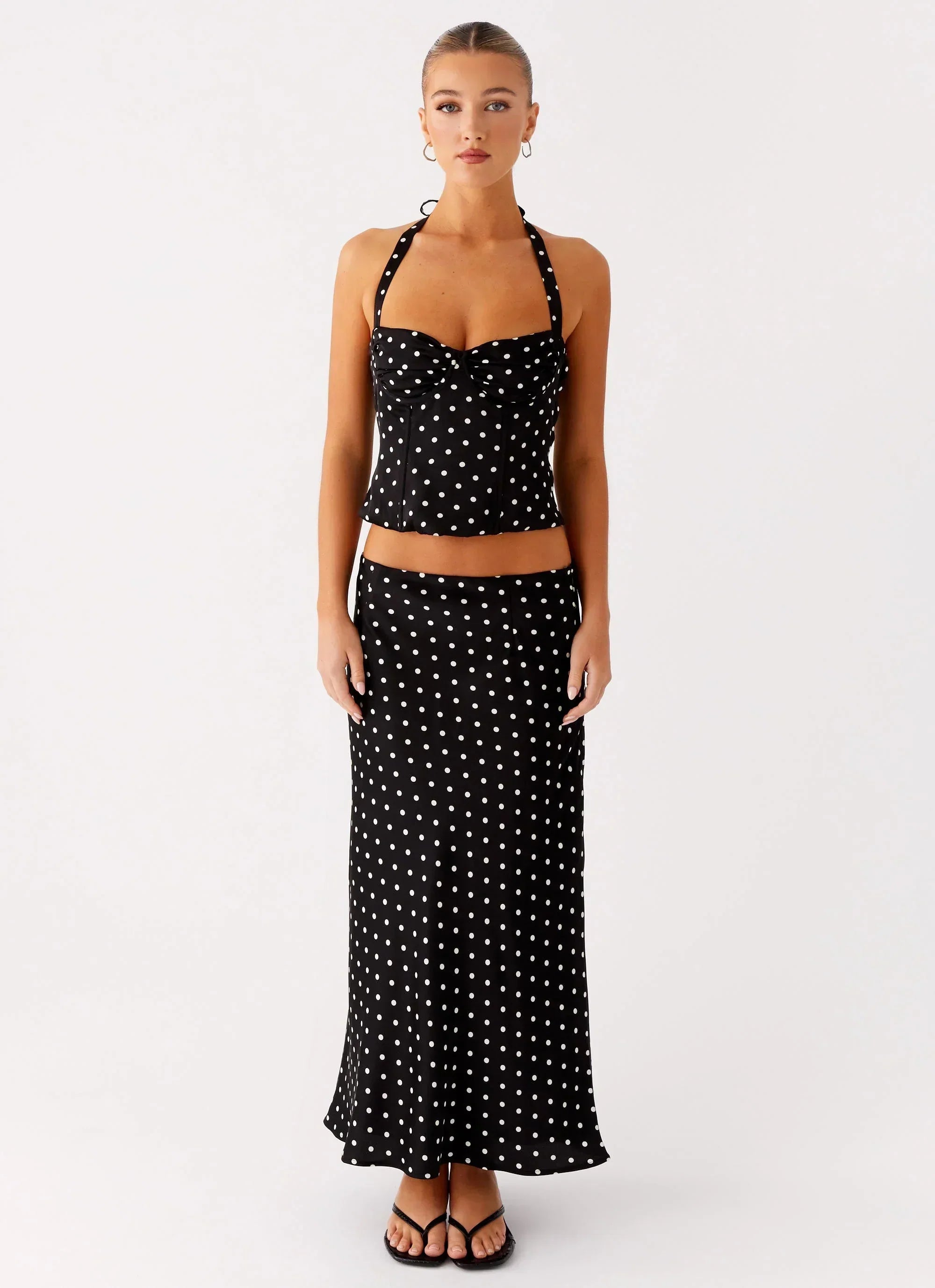 Breanne Midi Skirt - Black Polka Dot