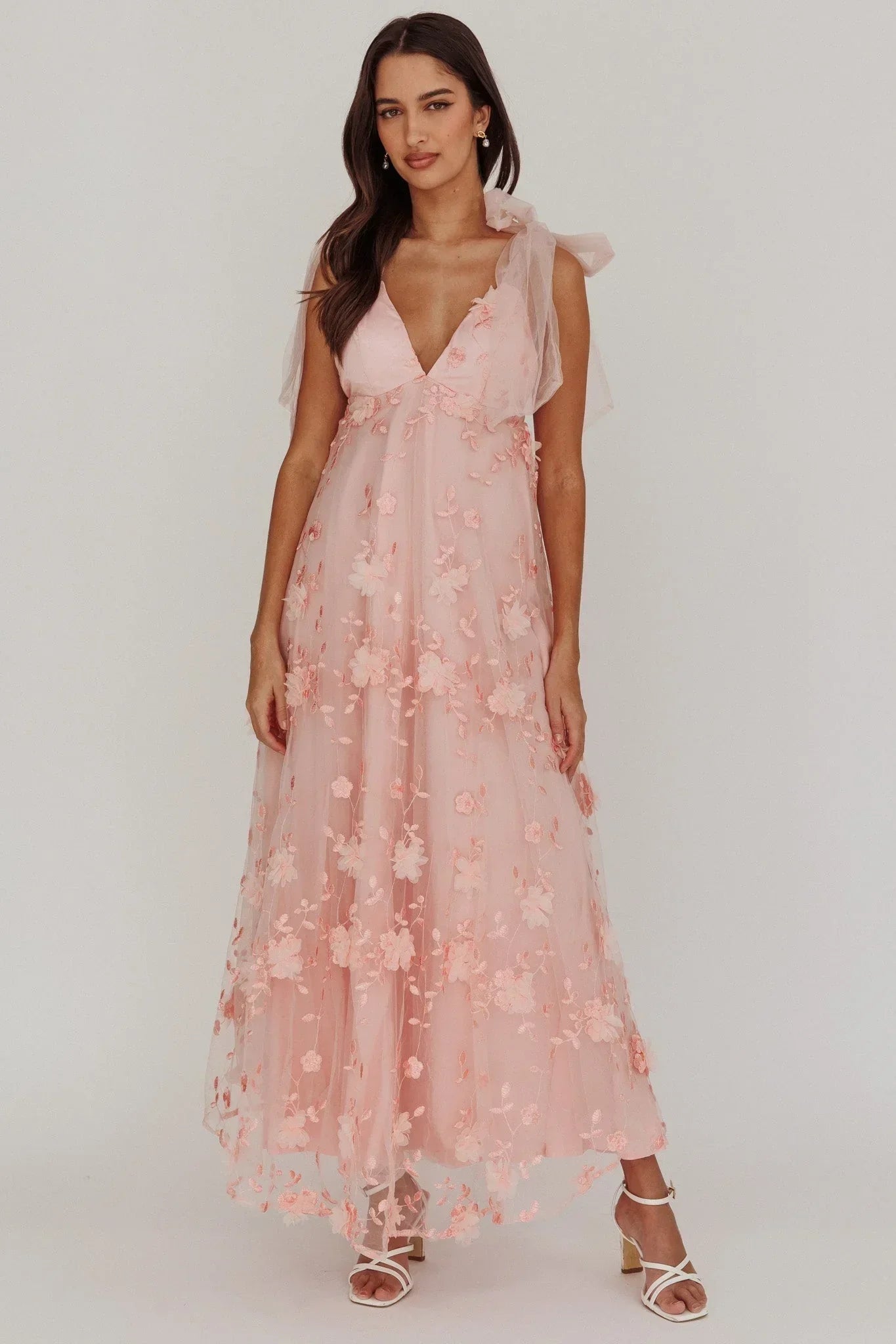 Chantilly Tied Shoulder Maxi Dress Blush