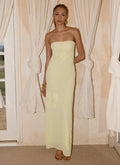 Sassafras Beaded Flower Strapless Maxi Dress - Yellow