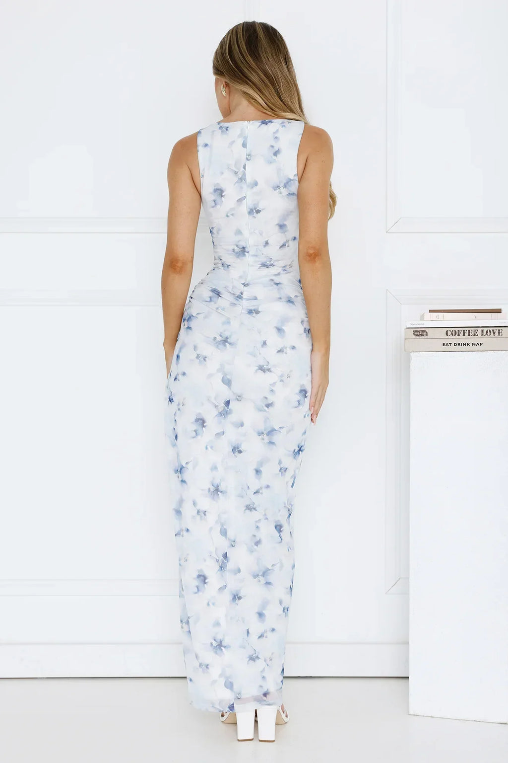 Lush Blossom Mesh Maxi Dress Blue